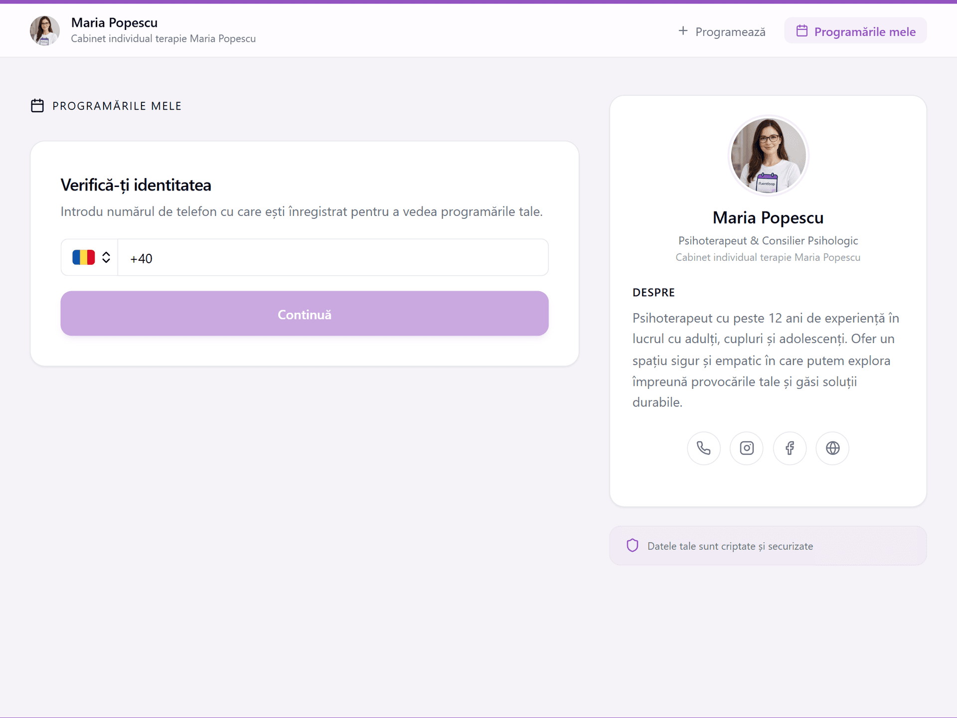 Clientul își vede programările viitoare, fără cont