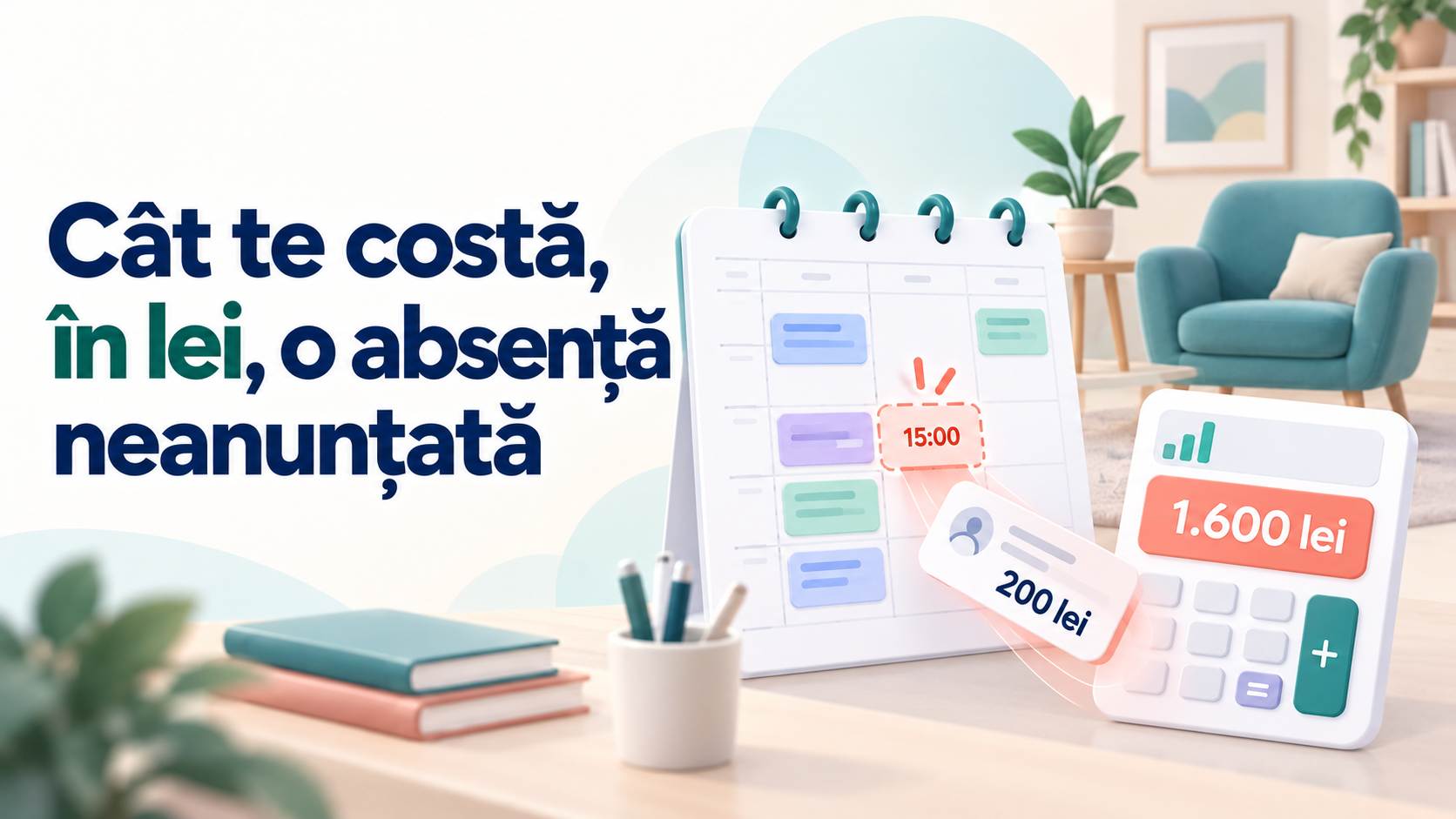 Calculator și calendar — costul absențelor neanunțate pentru un cabinet de psihoterapie