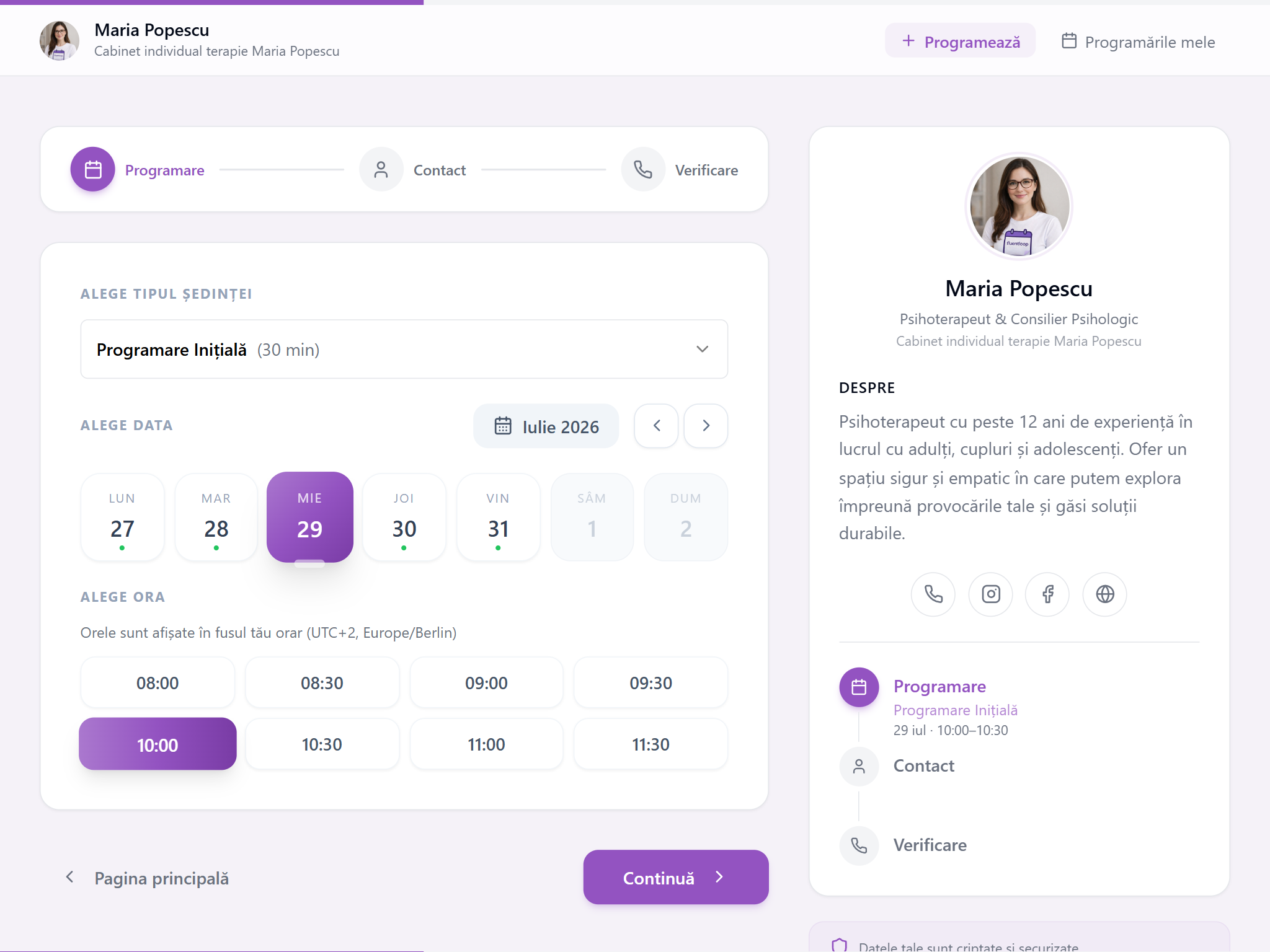 Tutorial programări online FluentLoop