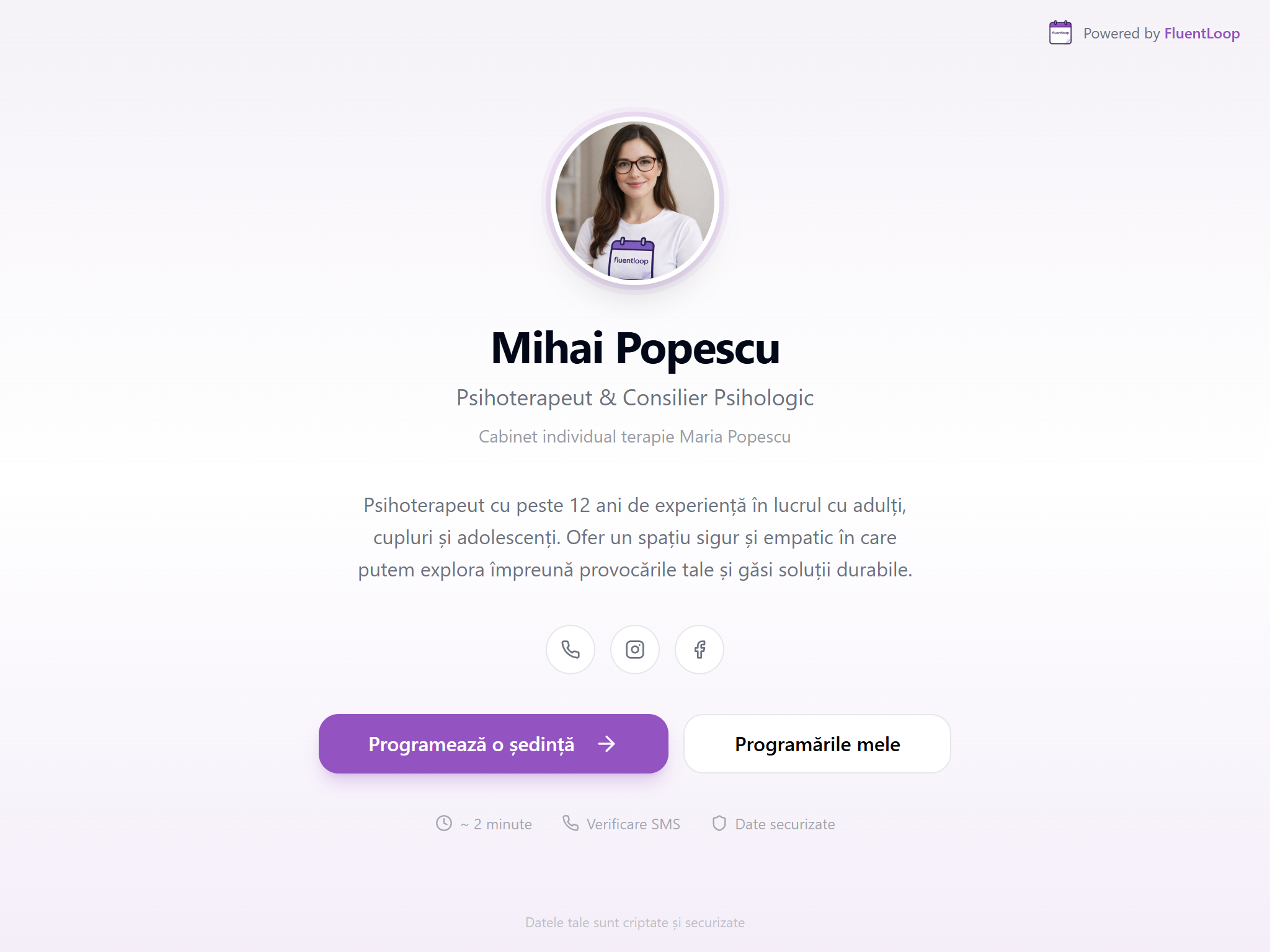 Ecranul de început al paginii de programări online